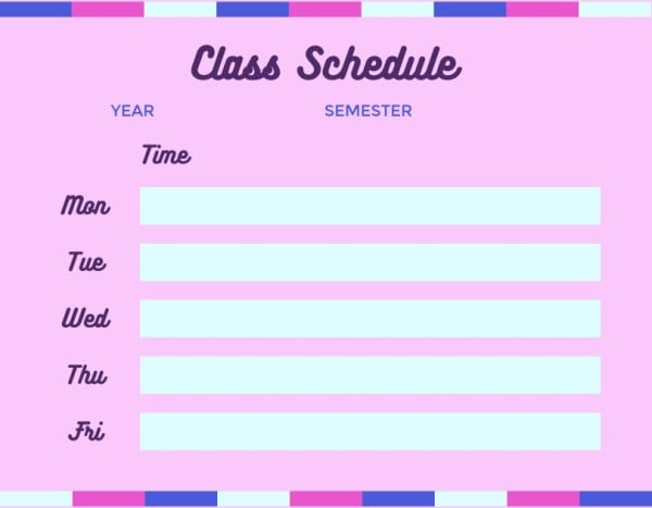 ピンクの背景クラススケジュール 時間割
