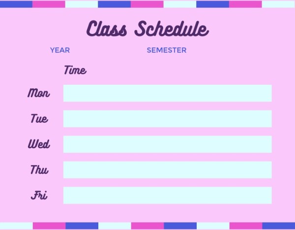 カスタマイズ可能なピンクの背景クラススケジュール時間割のテンプレート Fotorデザインツール