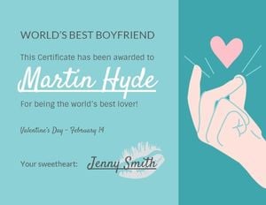 boyfriend, couple, romantic, Best Boy Certificate Template