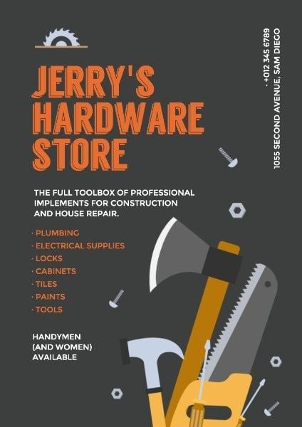 tools, flat, painting, Hardware Store Poster Template