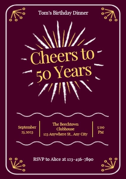 Red And Golden Cheers To 50 Years Birthday Invitation