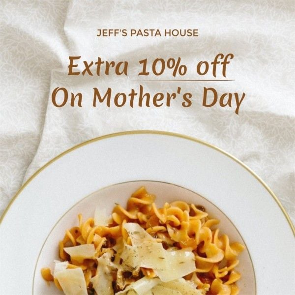 mothers day, mother's day sale, sale, Pasta Mother's Day Restaurant Discount Instagram Post Instagram Post Template