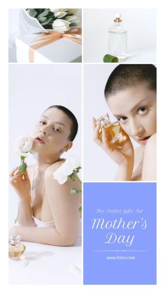 photo collage, mothers day, mother day, Blue Elegant Mother's Day Gift Collage Instagram Story Template