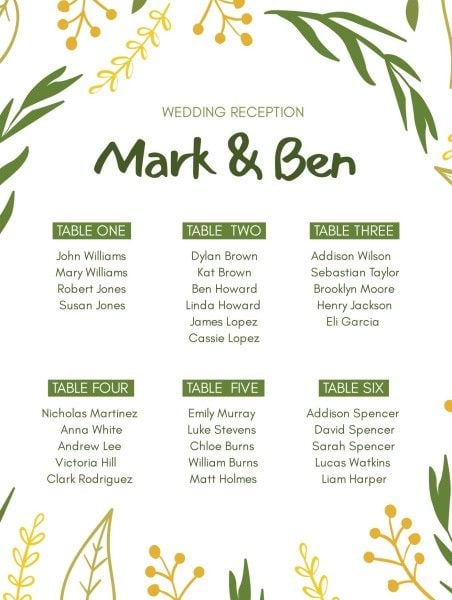 Green And Yellow Background Seating Chart