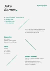 photography, document, cv, Photographer White Green Resume Template