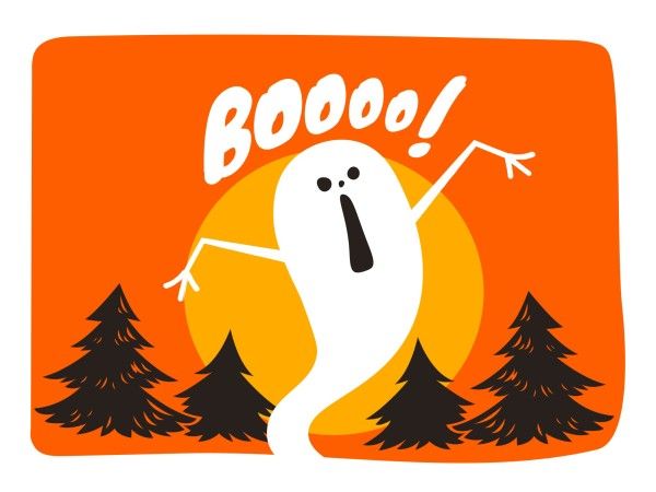 boo, spooky, greeting, Orange Simple Funny Ghost Halloween Card Template