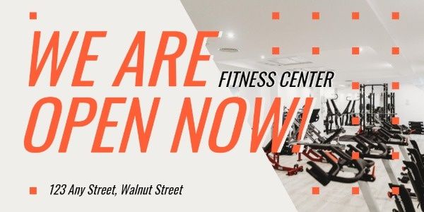 gym, sports, keep fit, Orange Fitness Center Grand Opening Twitter Post Template