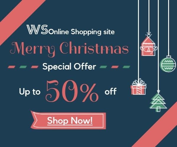 discount, festival, online sale, Dark Blue Merry Christmas Super Sale Banner Ads Large Rectangle Template