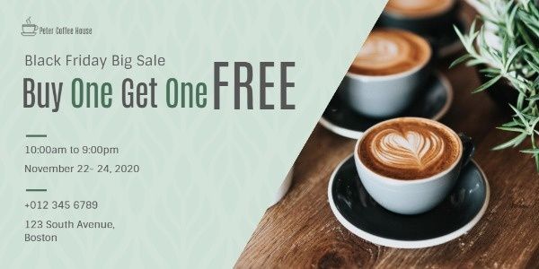 big sale, buy one get one free, cafe, Black Friday Coffee House Sale Twitter Post Template