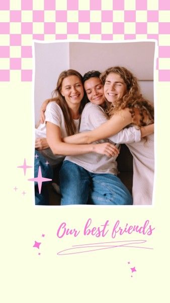 friendship, love, photo, Pink Checkerboard Background Happy Friends Instagram Story Template