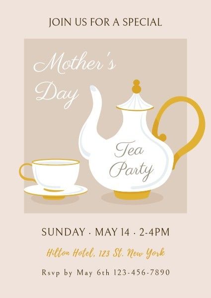 tea party, event, invite, Mother's Day Party Invitation Template