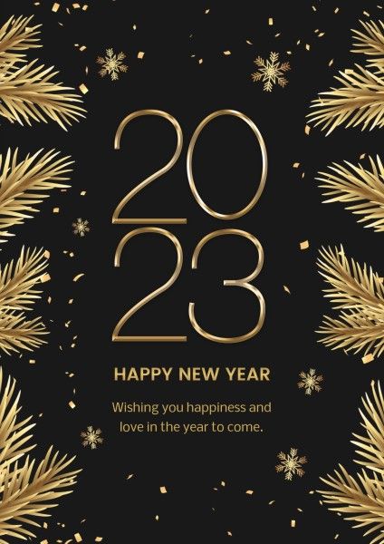 celebration, greeting, 2023, Black Gold Modern Happy New Year Poster Template