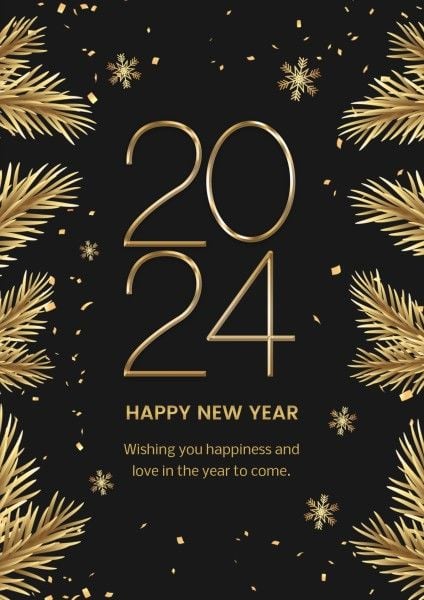 celebration, greeting, holiday, Black Gold Modern Happy New Year Poster Template