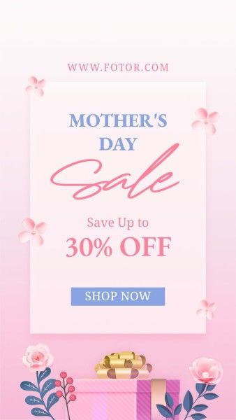 Blue Pink 3d Illustration Mother's Day Sale Instagram Story