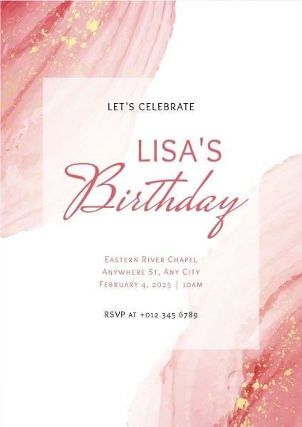白とピンクの水彩画の背景誕生日の招待状 ポスター