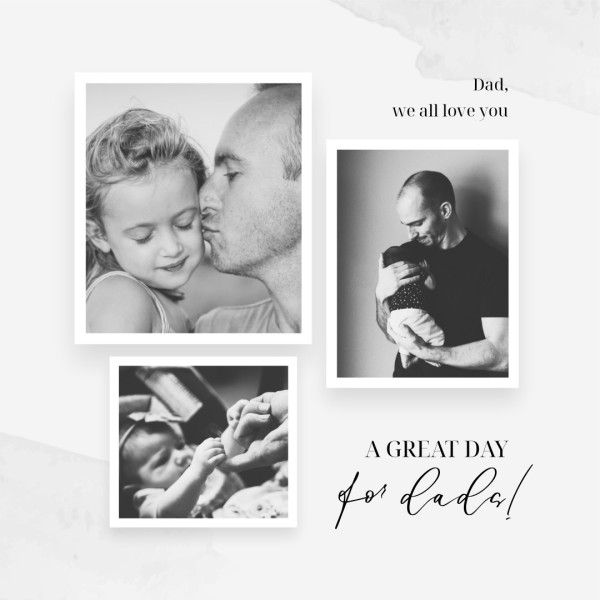 dad, family, fatherhood, Black And White Texture Father's Day Collage Photo Collage (Square) Template