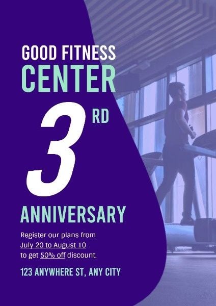 workout, promotion, advertising, Purple Fitness Center Anniversary Poster Template