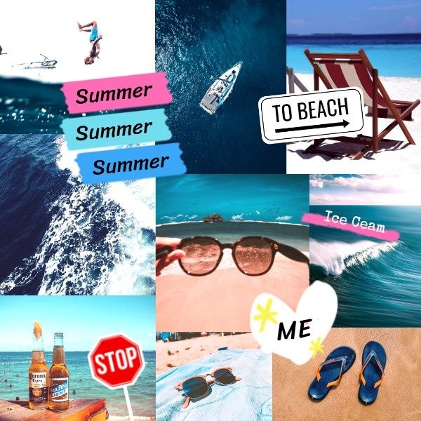 season, holiday, life, Beach And Ocean Summer Vacation Collage Instagram Post Template