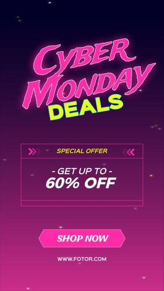 ecommerce, digital product, 3c, Pink Cyber Monday Gradient Neon Online Shopping Pormotion Instagram Story Template