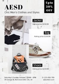 style, beauty, discount, Simple Men Fashion Clothes Store Sale Flyer Template