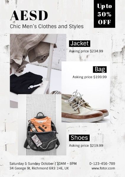 style, beauty, discount, Simple Men Fashion Clothes Store Sale Flyer Template