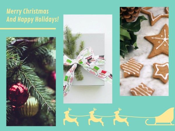 holiday, friend, happy, Green Christmas Photo Collage 4:3 Template