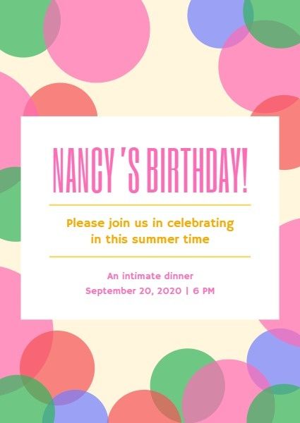 happy birthday, greeting, wishing, Pink And Yellow Bubble Birthday Invitation Template