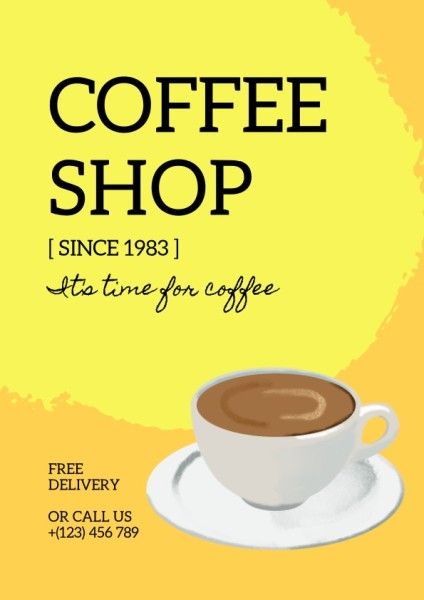 黄色插图咖啡店广告 宣传单