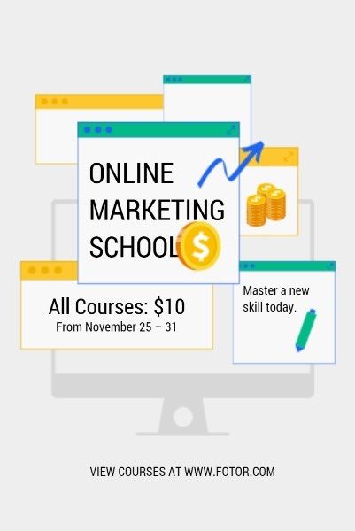 class, classes, sales, Online Marketing School Discount Pinterest Post Template