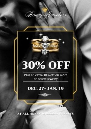 rings, discounts, diamonds, Black And White Jewelry Sale Poster Template