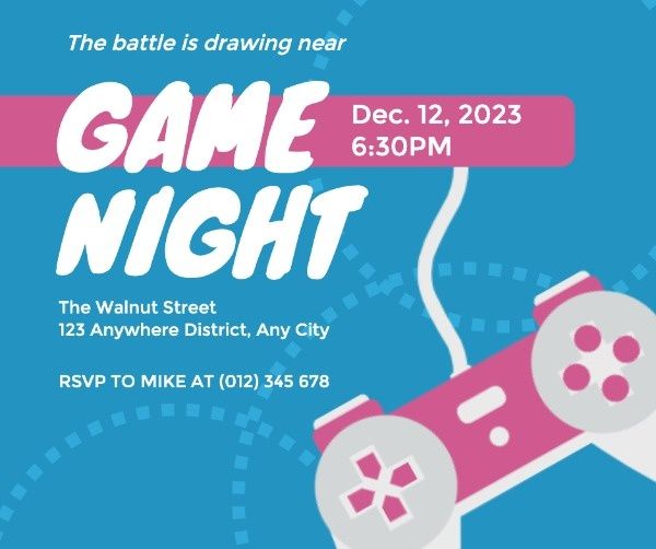 game night, game, party, Blue Gaming Night Invitation Facebook Post Template