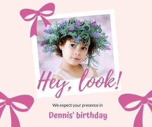 party, anniversary, dinner, Pink Bow Little Girl's Birthday Invitation Facebook Post Template