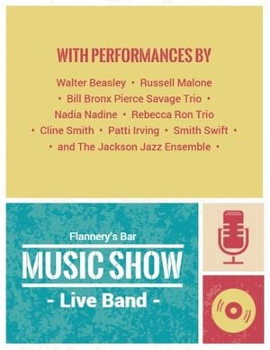 live show, vintage, performance, Blue And Red Retro Music Show Program Template