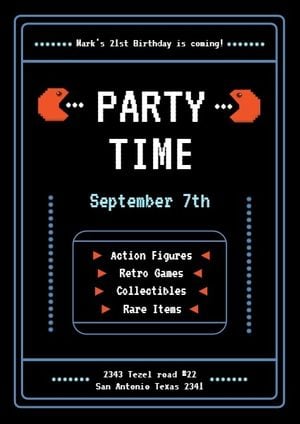 gaming, video game, entertainment, Vintage Game Birthday Party  Invitation Template