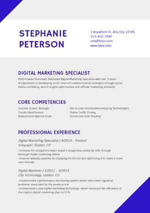 Digital Marketing Specialist Grey Simple  Resume