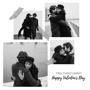 valentine's day, love, couple, Black And White Valentine Collage Photo Collage (Square) Template