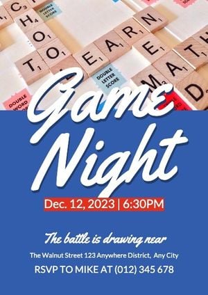 gaming, gathering, gaming night, Blue Game Night Party Invitation Template