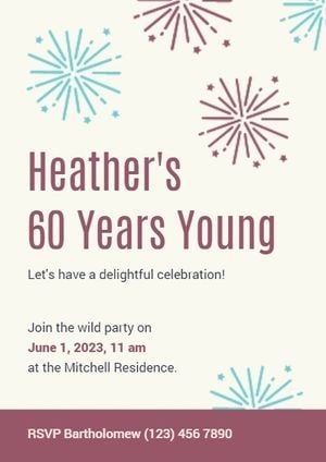 parties, party, event, Firework 60 Years Old Birthday Invitation Template