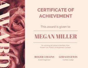 certificate of achivement, contest, reward, Pink Rose Achivement  Certificate Template