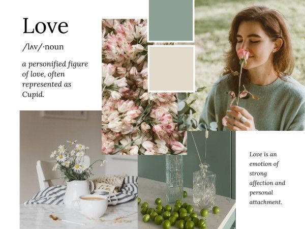 valentine, valentine's day, life, Green Self  Love Flower Collage Photo Collage 4:3 Template