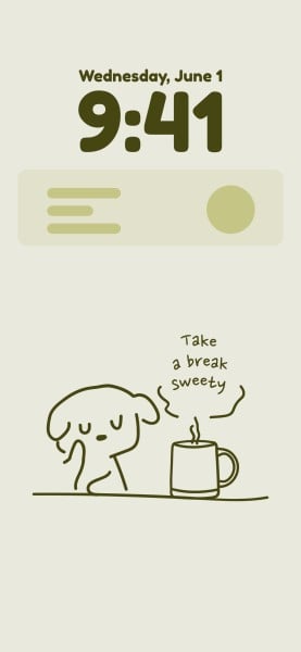 ソフトグリーンの手描きの犬は休憩を取ります