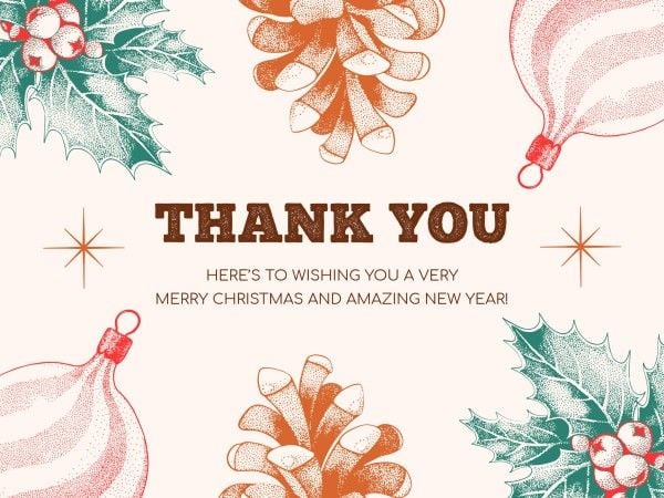 xmas, wish, love, Floral Illustration Thank You Merry Christmas Card Template