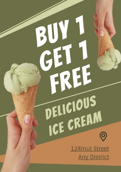 Green Ice Cream Buy One Get One Free Sale Flyer
