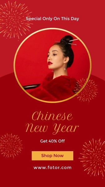 promotion, new year promotion, festival, Red Photo Chinese New Year Sale Instagram Story Template