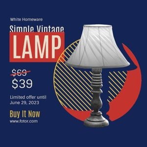 home, living, homeware, Blue Vintage Lamp Sale Instagram Post Template