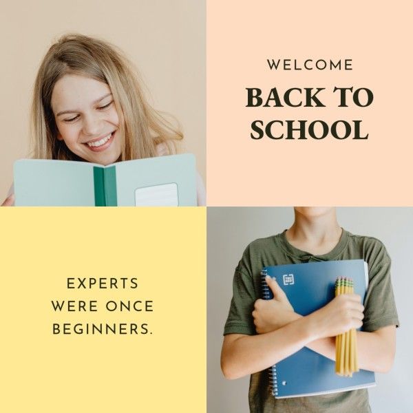 quote, greeting, study, Beige Simple Back To School Photo Collage Instagram Post Template