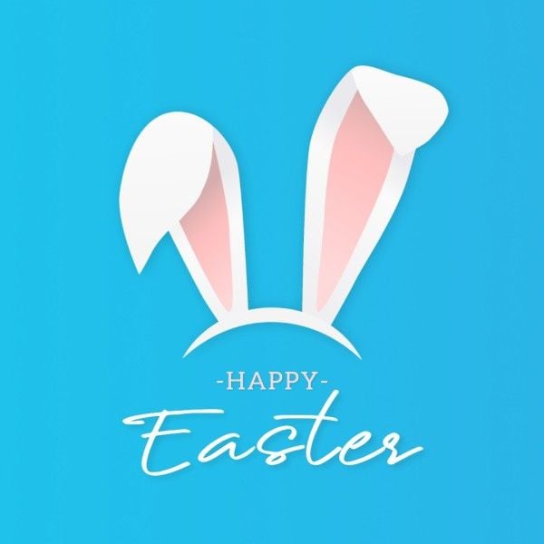 greeting, festival, celebration, Blue Illustration Cute Rabbit Happy Easter Instagram Post Template