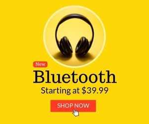 business, discount, electronics, Yellow Bluetooth Sale Banner Ads Large Rectangle Template