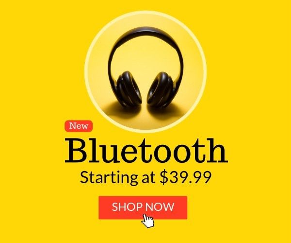 business, discount, electronics, Yellow Bluetooth Sale Banner Ads Large Rectangle Template