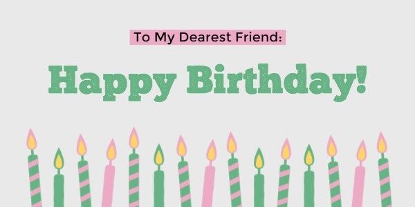 happy birthday, party, celebration, Pink And Green Candle Birthday Card Twitter Post Template